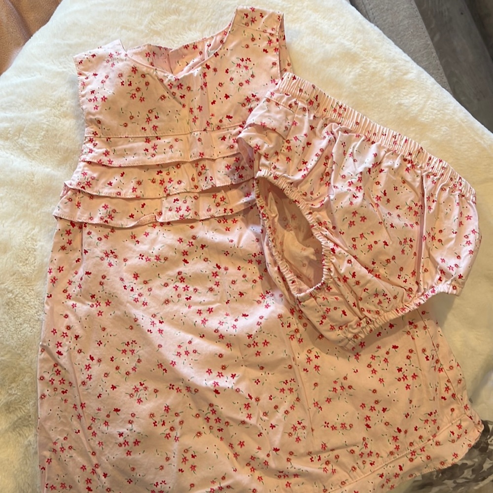 Ring around the Rosie, pink sundress with ruffled diaper cover